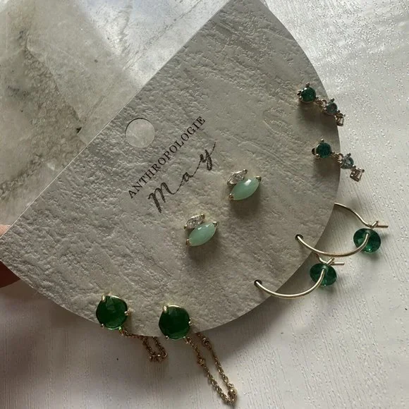 Anthropologie Birthstone Earrings Multi Pack May Green Zodiac Set BNWT - Picture 6 of 6